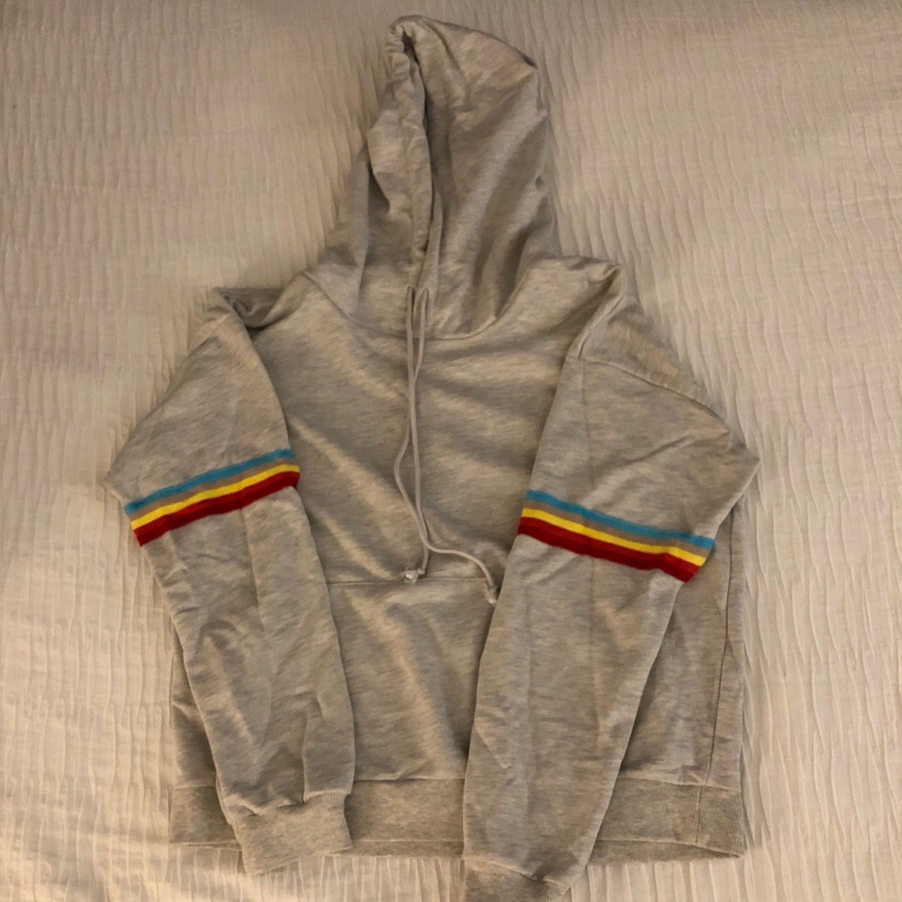 Wild Honey grey hooded sweatshirt rainbow stripes